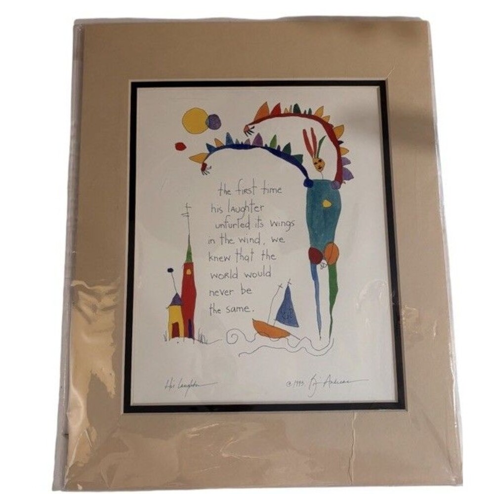 Brian Andreas StoryPeople double matted Print Signed 1993 "His Laughter" 11 x 14
